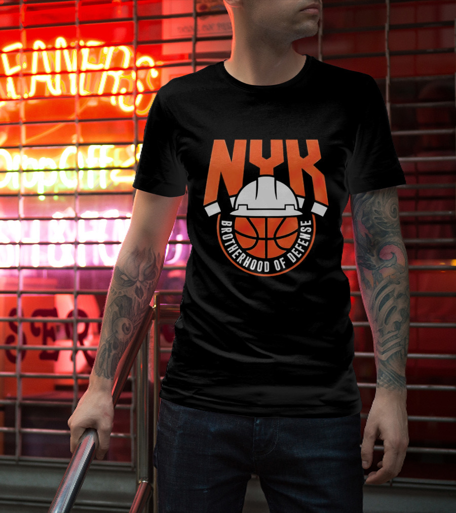 NYK Brotherhood Of Defense Hard Hat Basketball New York Knicks T-Shirt