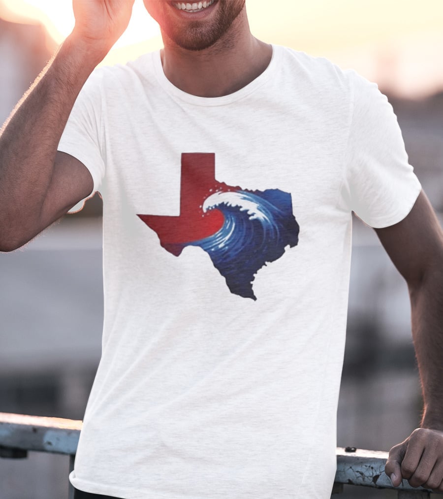 Texas Blue Wave Democrat Red State Map Wave Banner T-Shirt