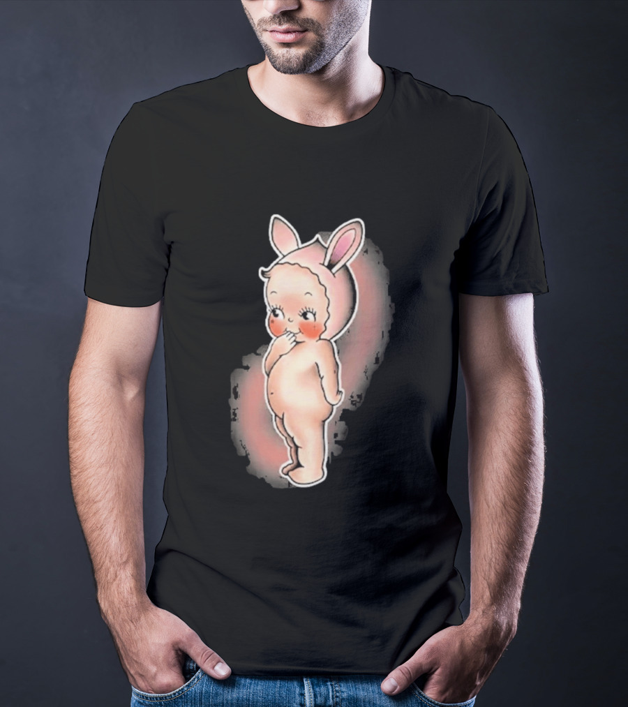 Kewpie Baby Bunny Rabbit Vintage Illustration Cute Pastel Pink Ears T-Shirt