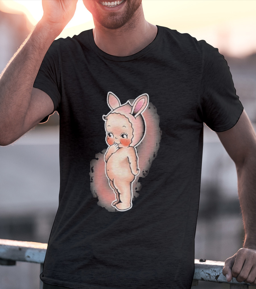 Kewpie Baby Bunny Rabbit Vintage Illustration Cute Pastel Pink Ears T-Shirt