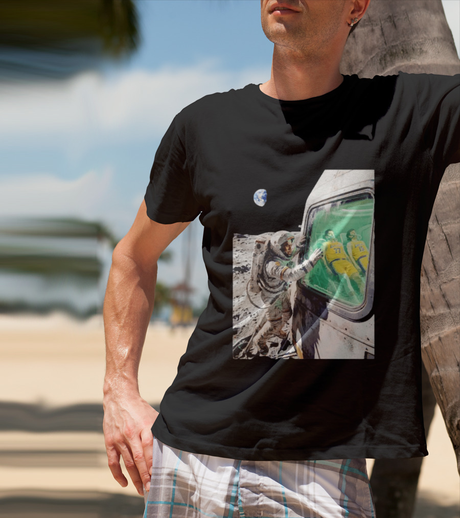 LeBron James Lakers Alone In Space Astronaut Scene With Number 77 And 15 In Spaceship T-Shirt