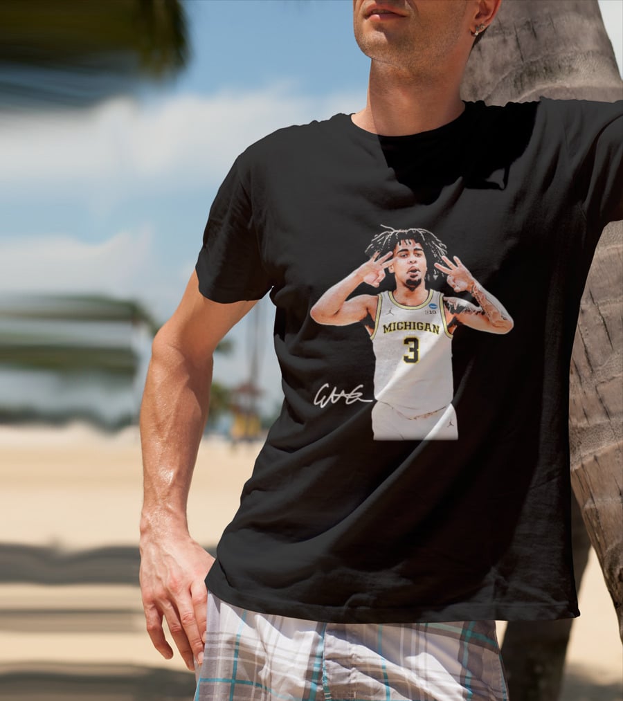 Michigan Wolverines Basketball Elliot Cadeau Jersey 3 Sign T-Shirt
