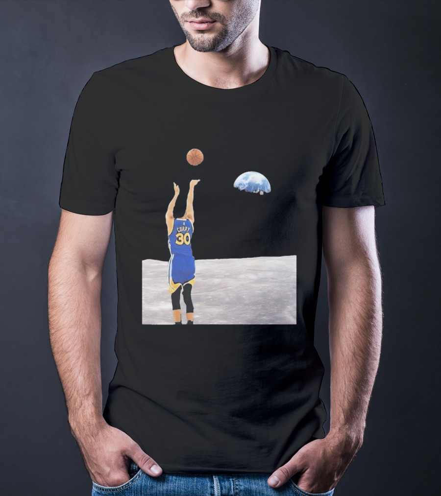 Stephen Curry 30 Shooting Basketball From Moon Earth View T-Shirt