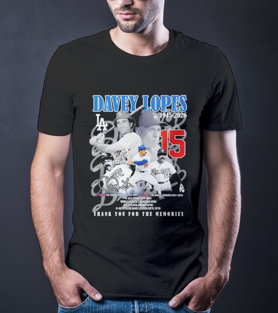 Davey Lopes Los Angeles Dodgers 1972 1981 Number 15 Thank You For The Memories T-Shirt