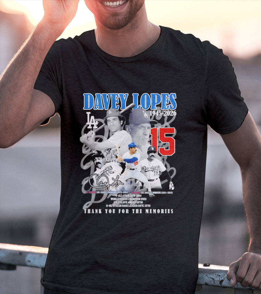 Davey Lopes Los Angeles Dodgers 1972 1981 Number 15 Thank You For The Memories T-Shirt