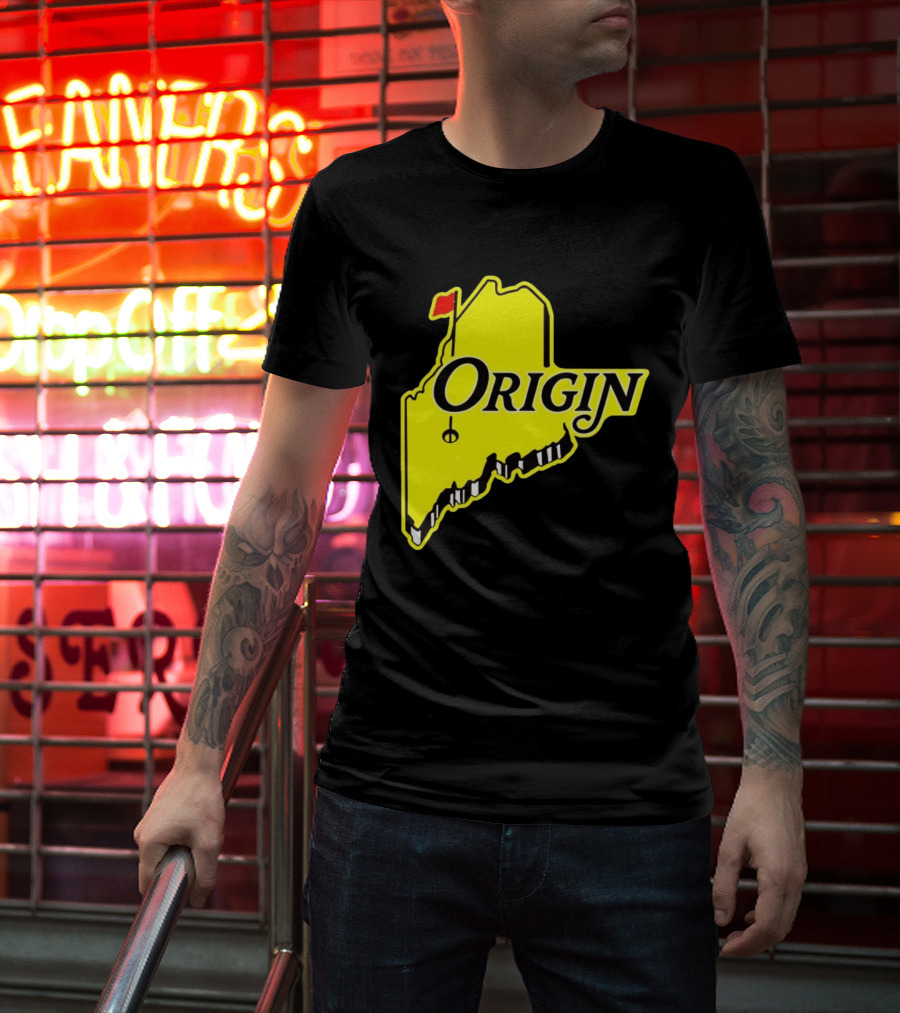 Origin USA Masters Golf Yellow Maine Flag Map T-Shirt