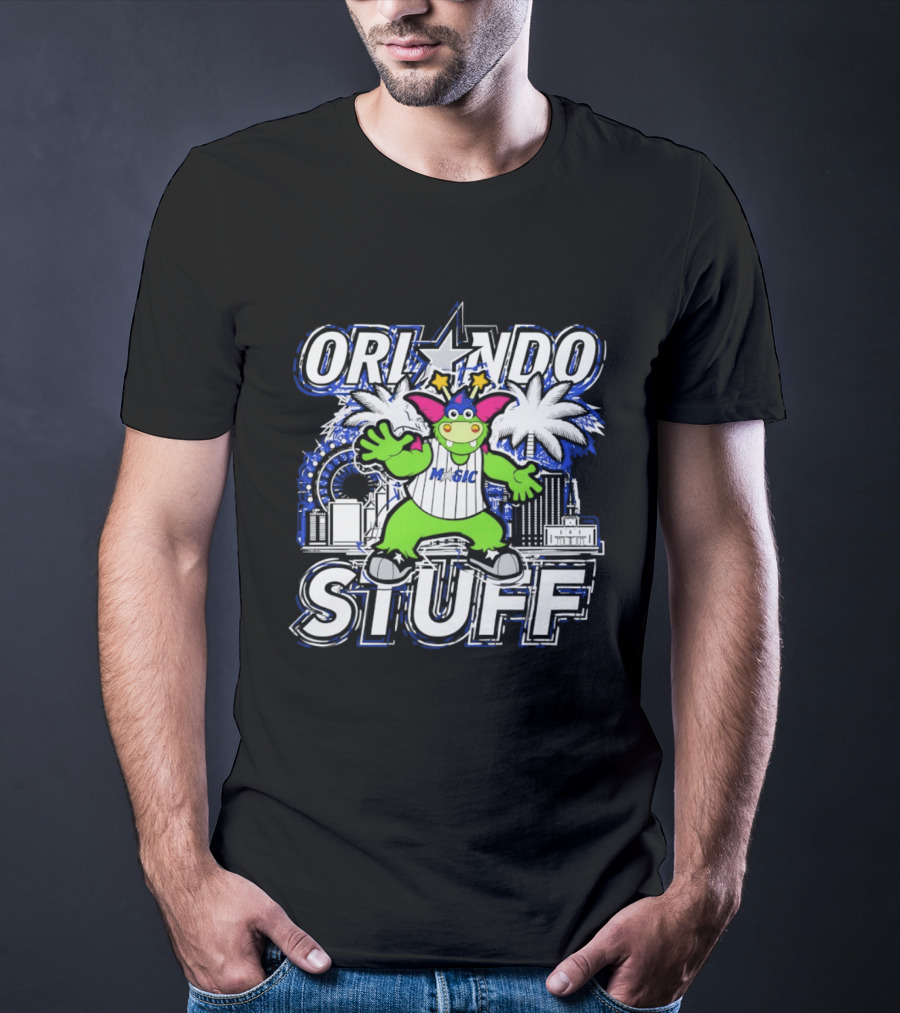 Orlando Magic Stuff NBA Mascot With Star Palms And City Skyline T-Shirt