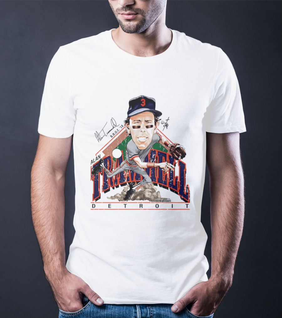 Alan Trammell Detroit Tigers Bruce Stark Collection Signed Caricature T-Shirt
