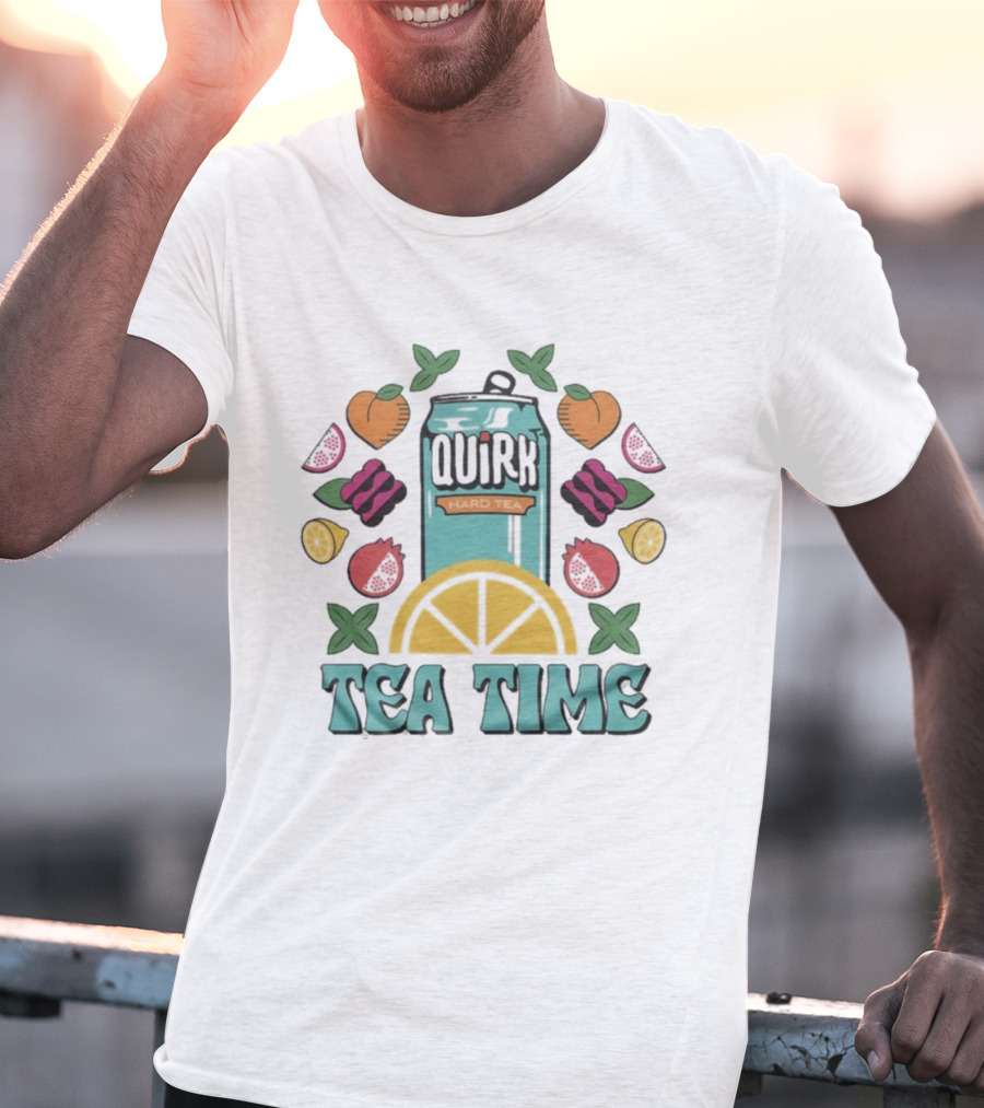 Quirk Tea Time White Teal Ringer Citrus Fruits Can T-Shirt