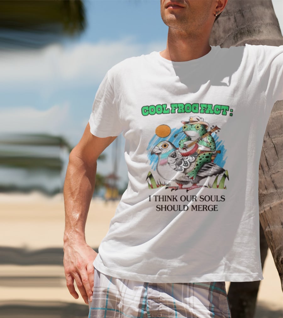 Cool Frog Fact I Think Our Souls Should Merge Frog Playing Banjo On Bird T-Shirt