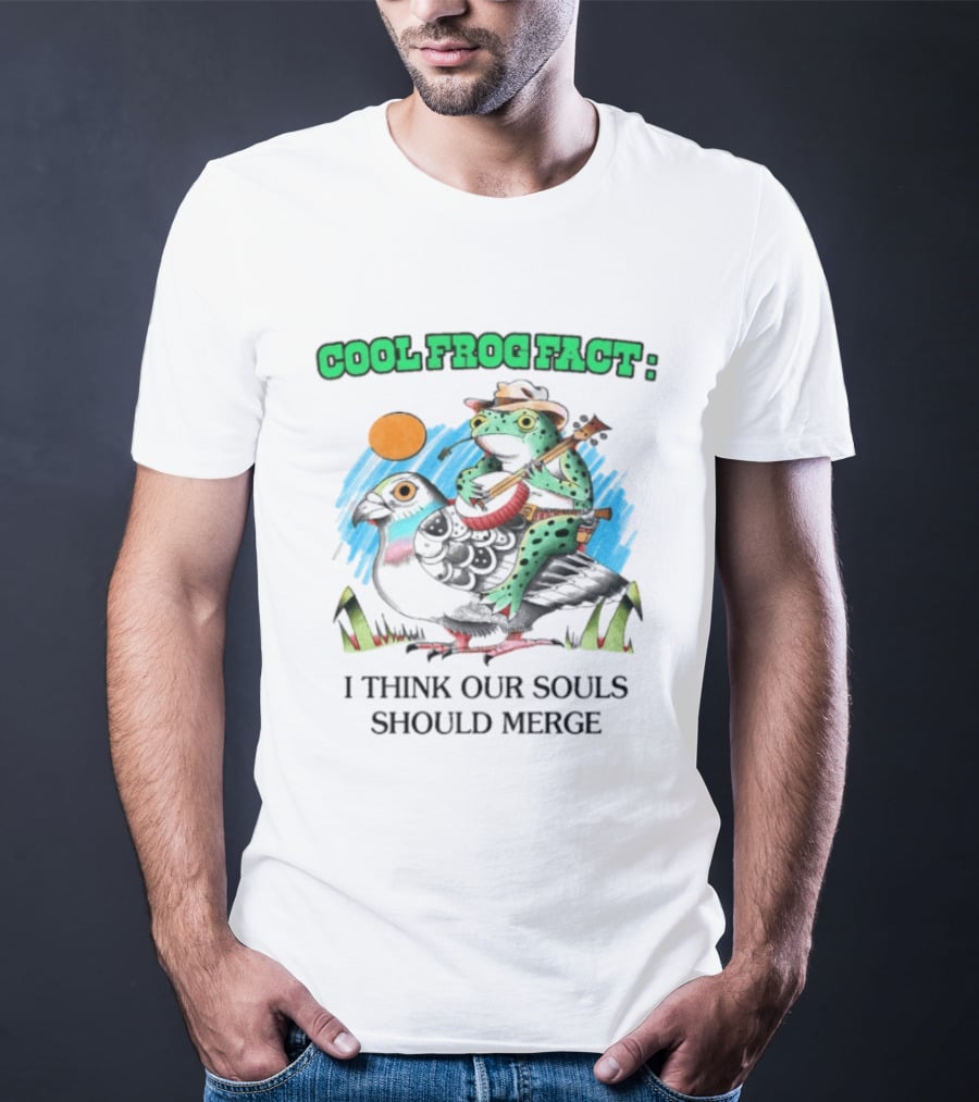 Cool Frog Fact I Think Our Souls Should Merge Frog Playing Banjo On Bird T-Shirt