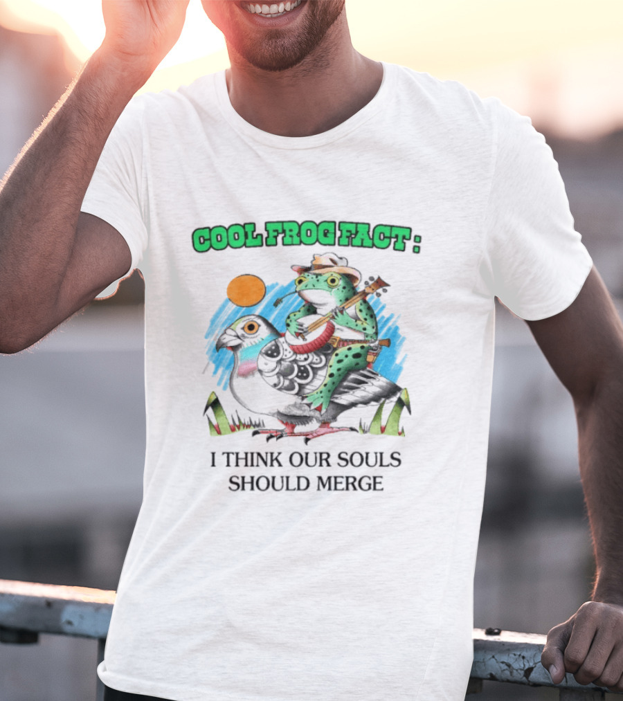 Cool Frog Fact I Think Our Souls Should Merge Frog Playing Banjo On Bird T-Shirt