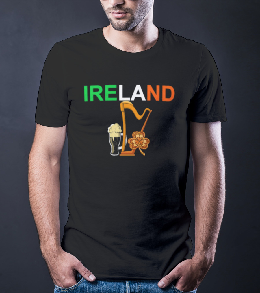 Ireland Heritage Land Harp Beer Clover T-Shirt