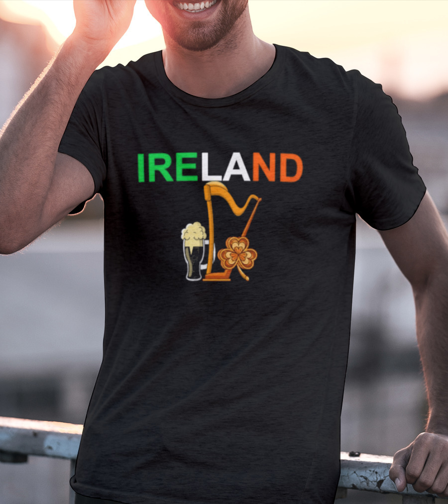 Ireland Heritage Land Harp Beer Clover T-Shirt