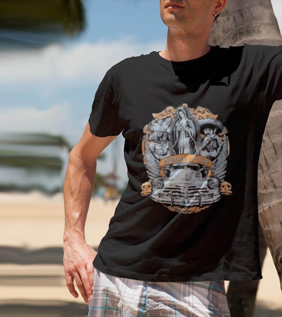 Brown Pride Classic Car La Virgen Iconography T-Shirt