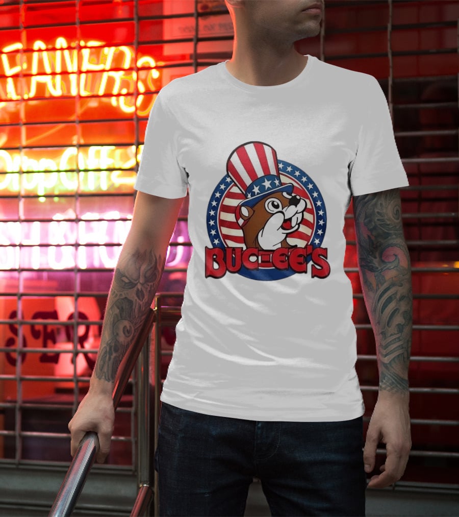 Buc Ee's Patriotic Uncle Sam Beaver USA Stars And Stripes 250th Anniversary T-Shirt