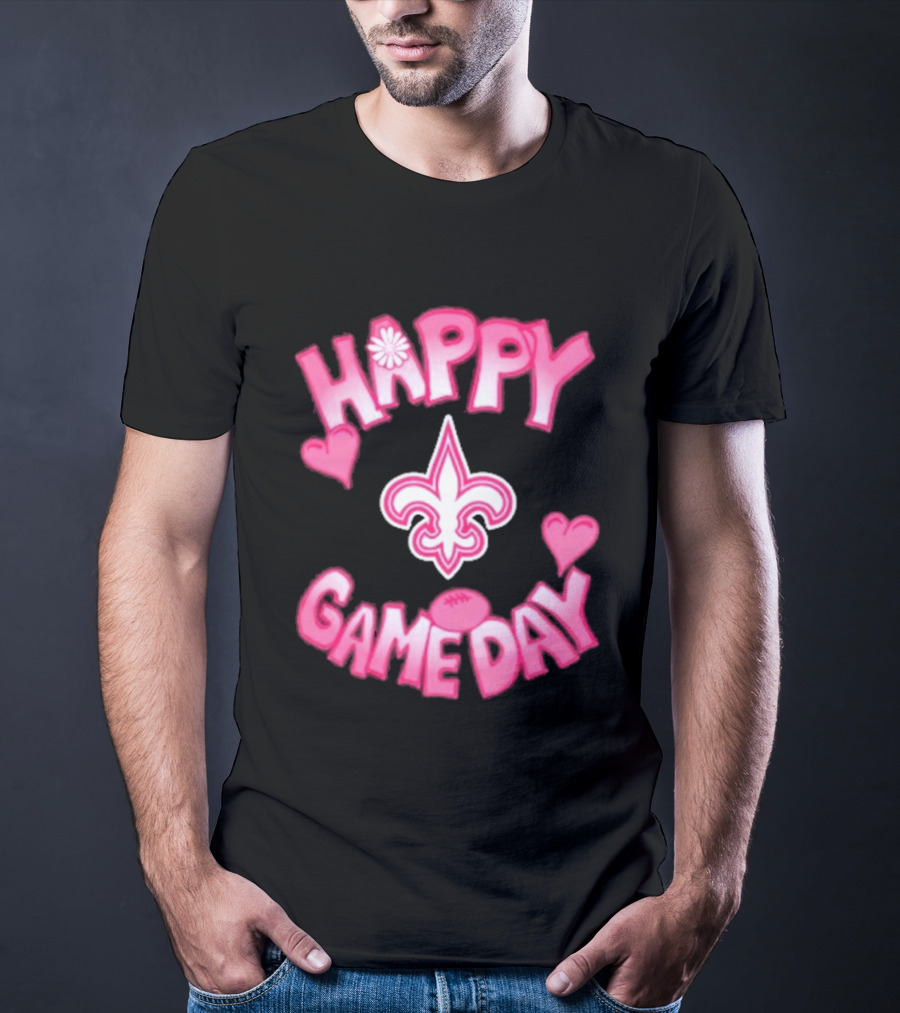 Valentine's Day Happy Gameday New Orleans Saints Fleur De Lis Heart 2025 T-Shirt