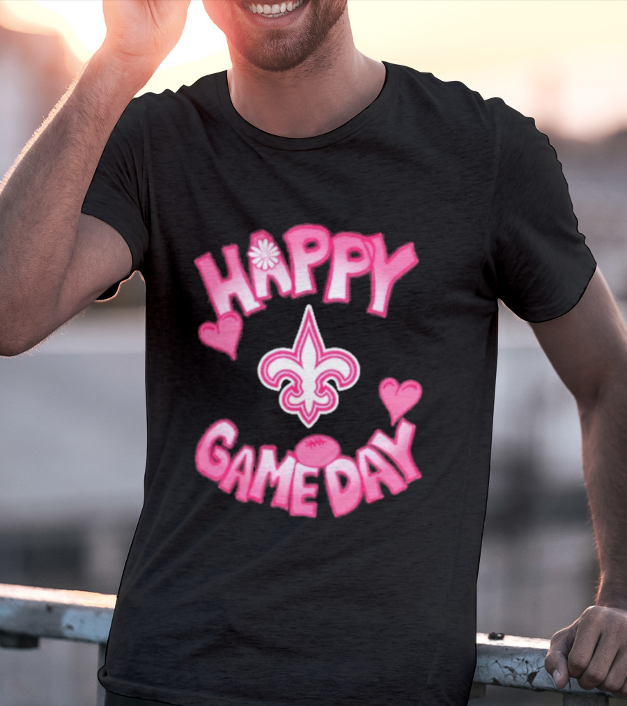 Valentine's Day Happy Gameday New Orleans Saints Fleur De Lis Heart 2025 T-Shirt