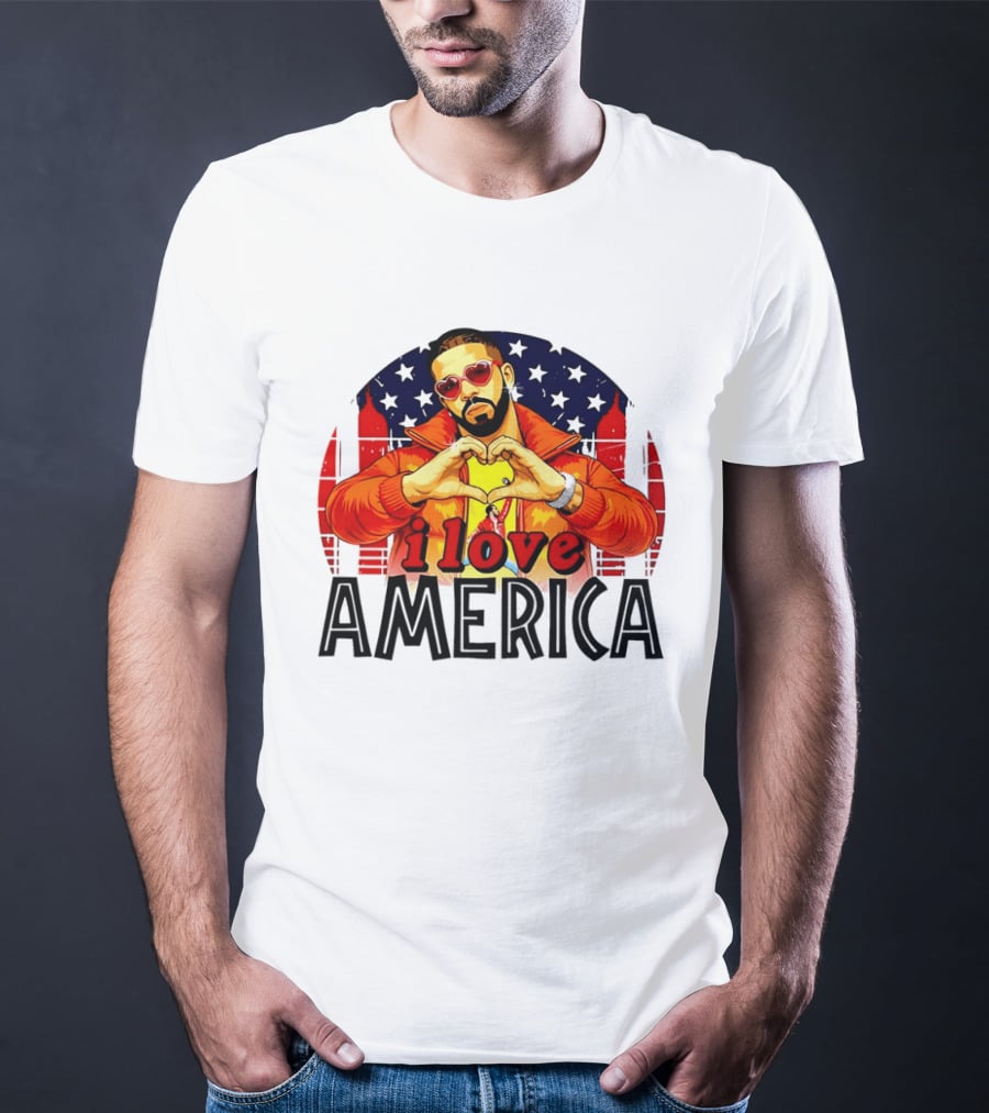 Drake I Love America Flag Heart Gesture Red Jacket Sunglasses T-Shirt