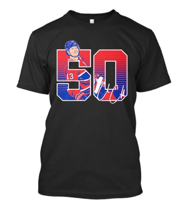Cole Caufield 50 Goal Montreal Number 13 Hockey Player Signature T-Shirt