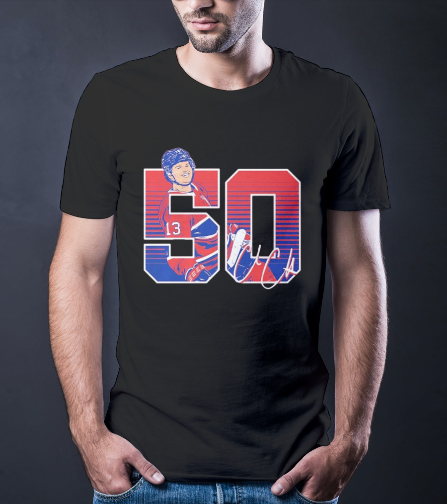 Cole Caufield 50 Goal Montreal Number 13 Hockey Player Signature T-Shirt
