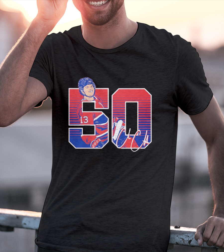 Cole Caufield 50 Goal Montreal Number 13 Hockey Player Signature T-Shirt