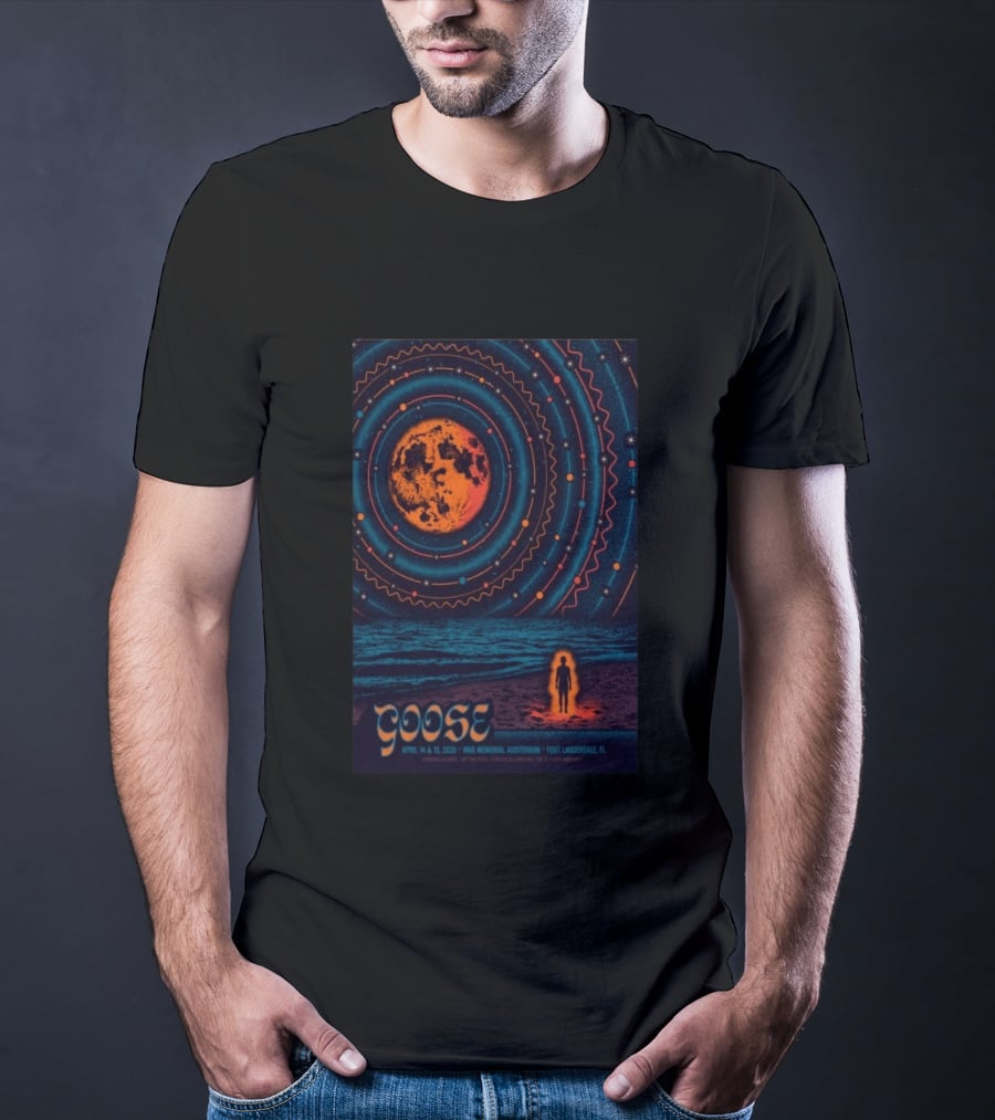 Goose War Memorial Auditorium April 14 15 2026 Fort Lauderdale Concert Retro Cosmic Moon And Beach T-Shirt