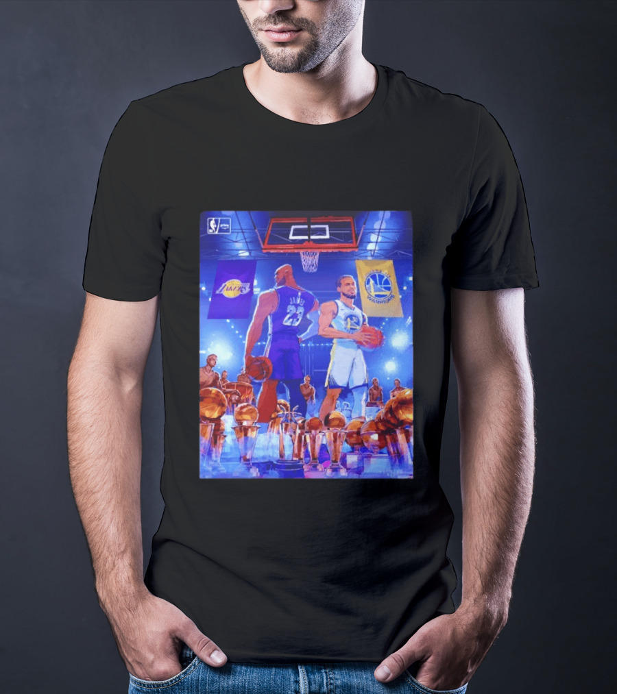 LeBron James Lakers Stephen Curry Warriors NBA Players With Championship Trophies T-Shirt