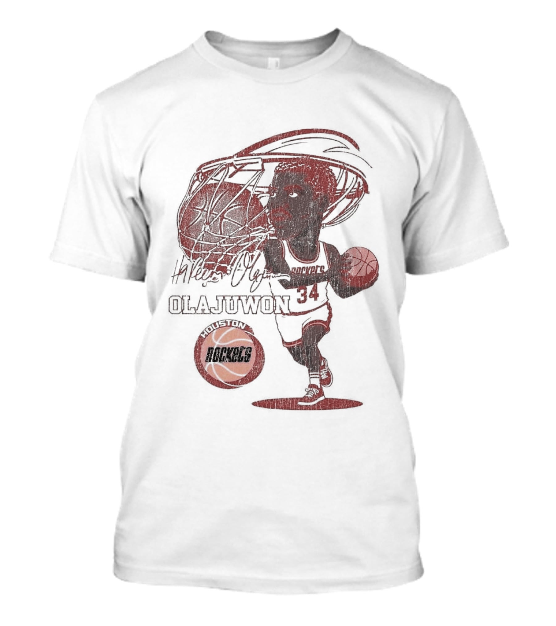 Houston Rockets Hardwood Classics Hakeem Olajuwon Number 34 Caricature T-Shirt