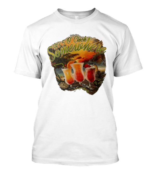 It's 5 O' Somewhere Tropical Sunset Cocktails And Palm Trees T-Shirt