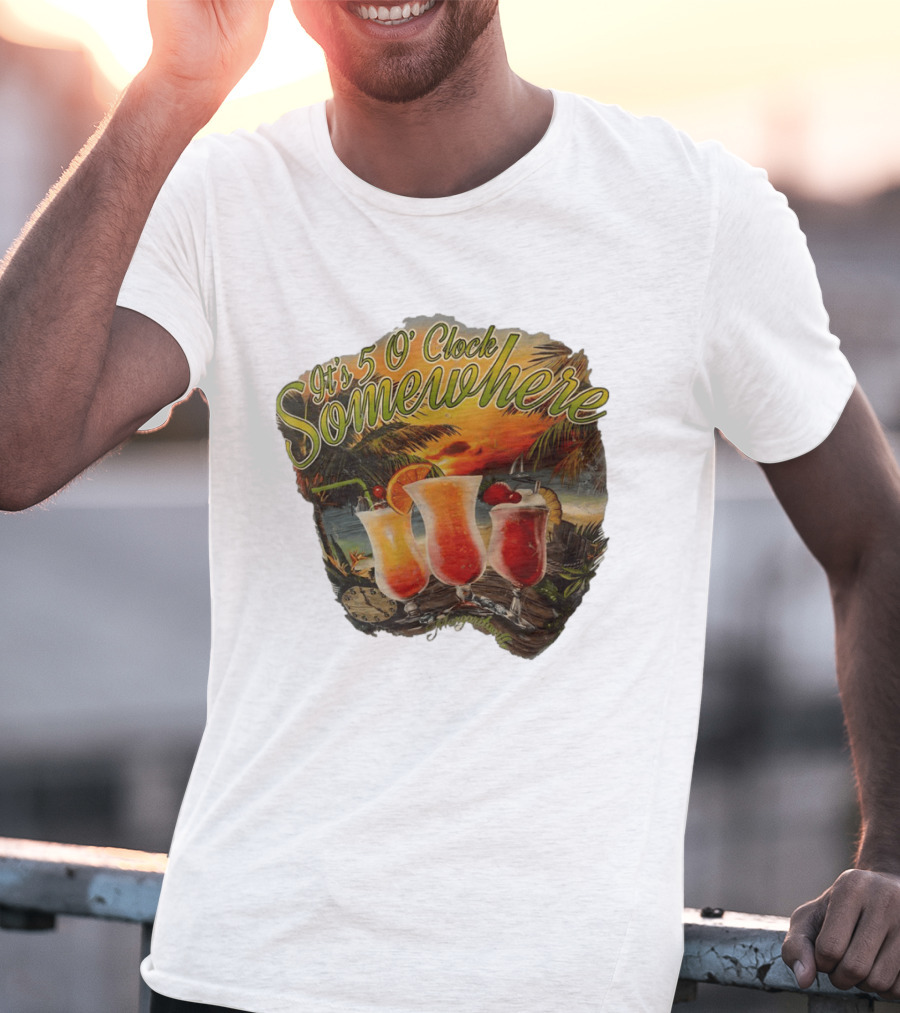 It's 5 O' Somewhere Tropical Sunset Cocktails And Palm Trees T-Shirt