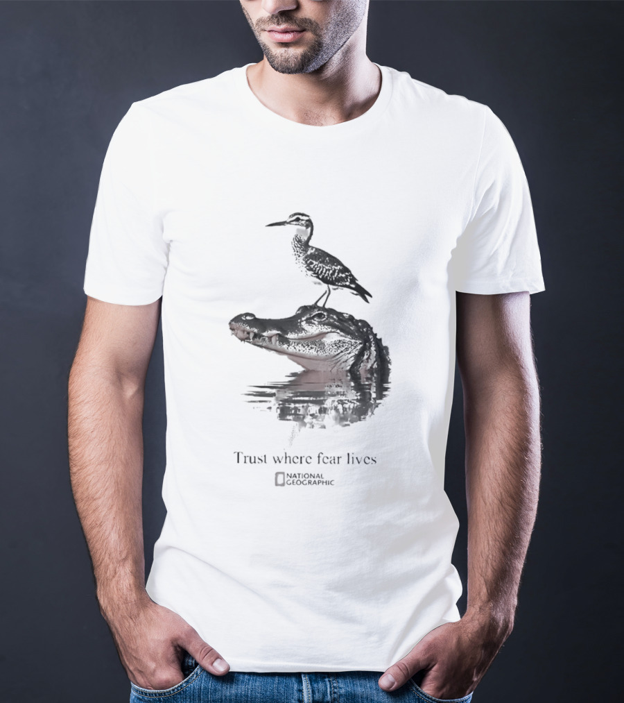 National Geographic Trust Where Fear Lives Alligator And Bird T-Shirt