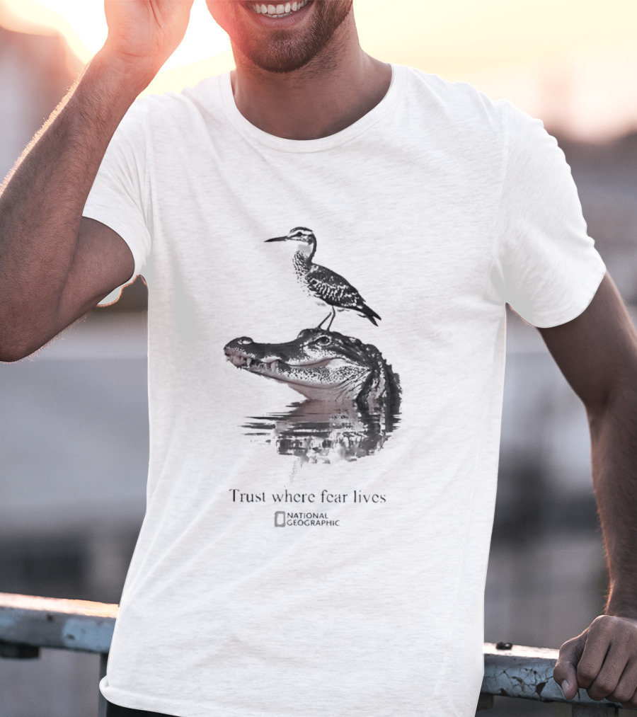 National Geographic Trust Where Fear Lives Alligator And Bird T-Shirt