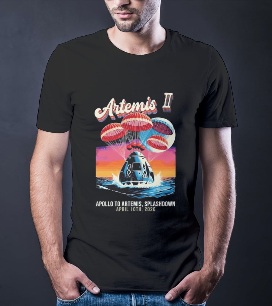 Artemis II Astronauts Splashdown Parachute Capsule Ocean T-Shirt