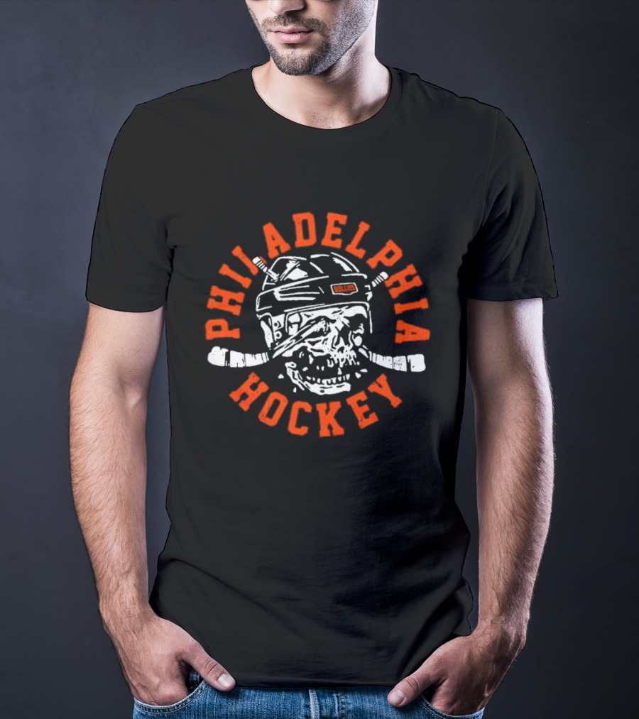 Philadelphia Hockey Skull With Crossed Sticks And Helmet T-Shirt