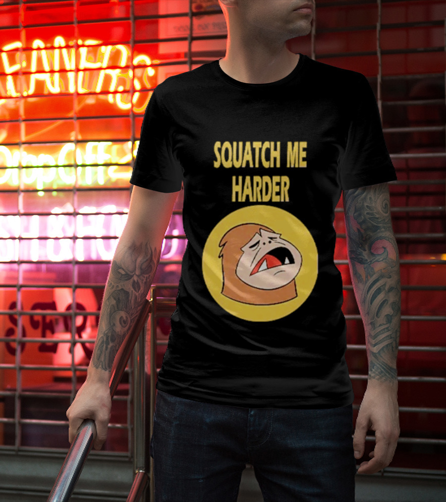 Squatch Me Harder Bigfoot Meme Funny Cartoon Face Yellow Circle T-Shirt