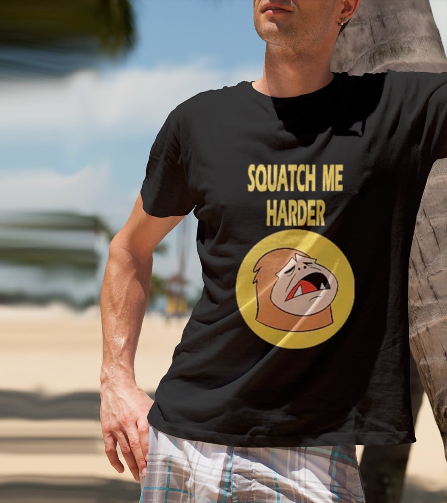 Squatch Me Harder Bigfoot Meme Funny Cartoon Face Yellow Circle T-Shirt