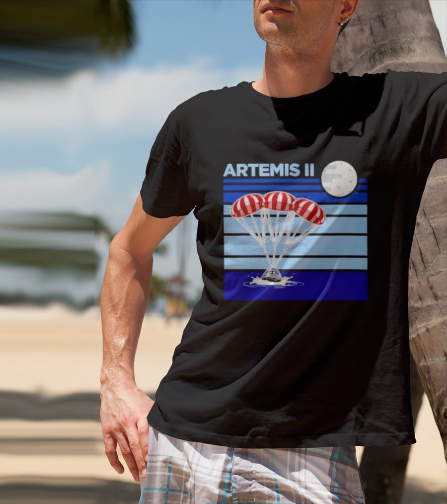 Artemis II Splashdown Red Parachutes Lunar Moon Landing T-Shirt
