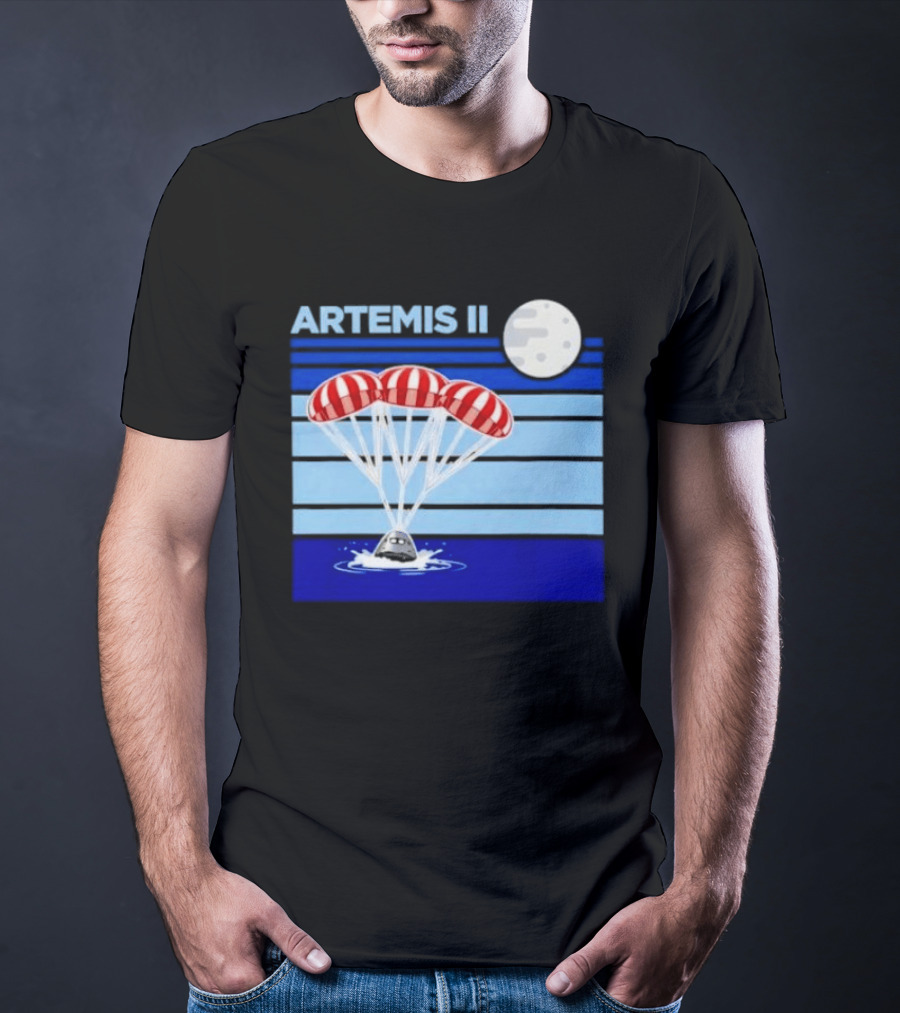 Artemis II Splashdown Red Parachutes Lunar Moon Landing T-Shirt