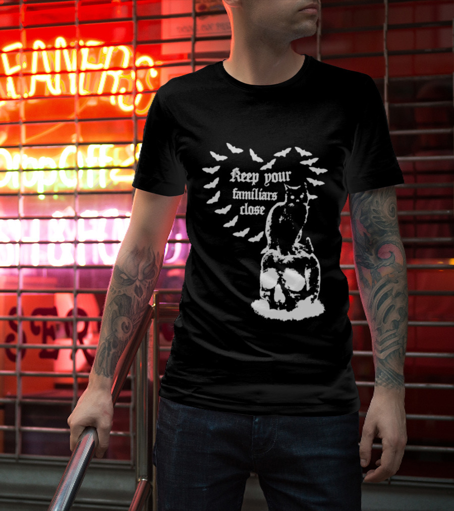 Keep Your Familiars Close Owl Skull And Bats T-Shirt