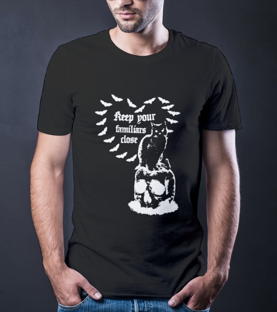 Keep Your Familiars Close Owl Skull And Bats T-Shirt