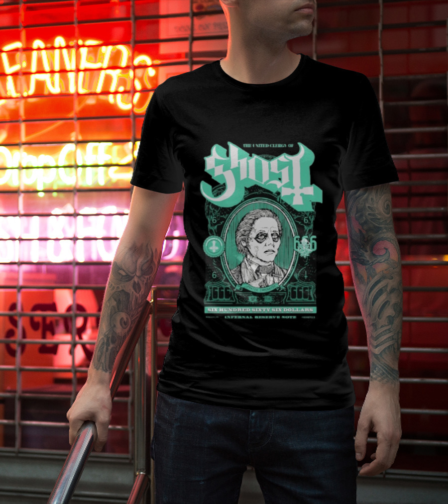 Ghost Six Hundred Sixty Six Dollars Papa Emeritus Spirit Bank Note T-Shirt