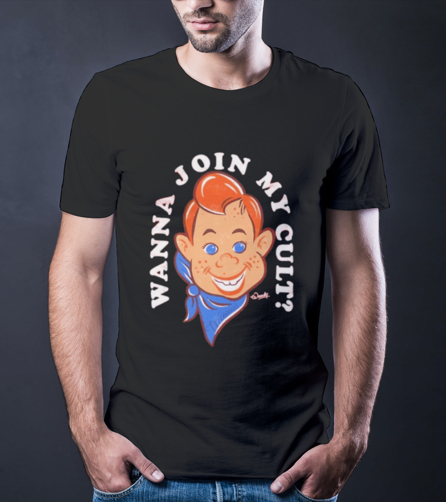 Woody Wanna Join My Cult Retro Style Cartoon Face And Blue Bandana T-Shirt
