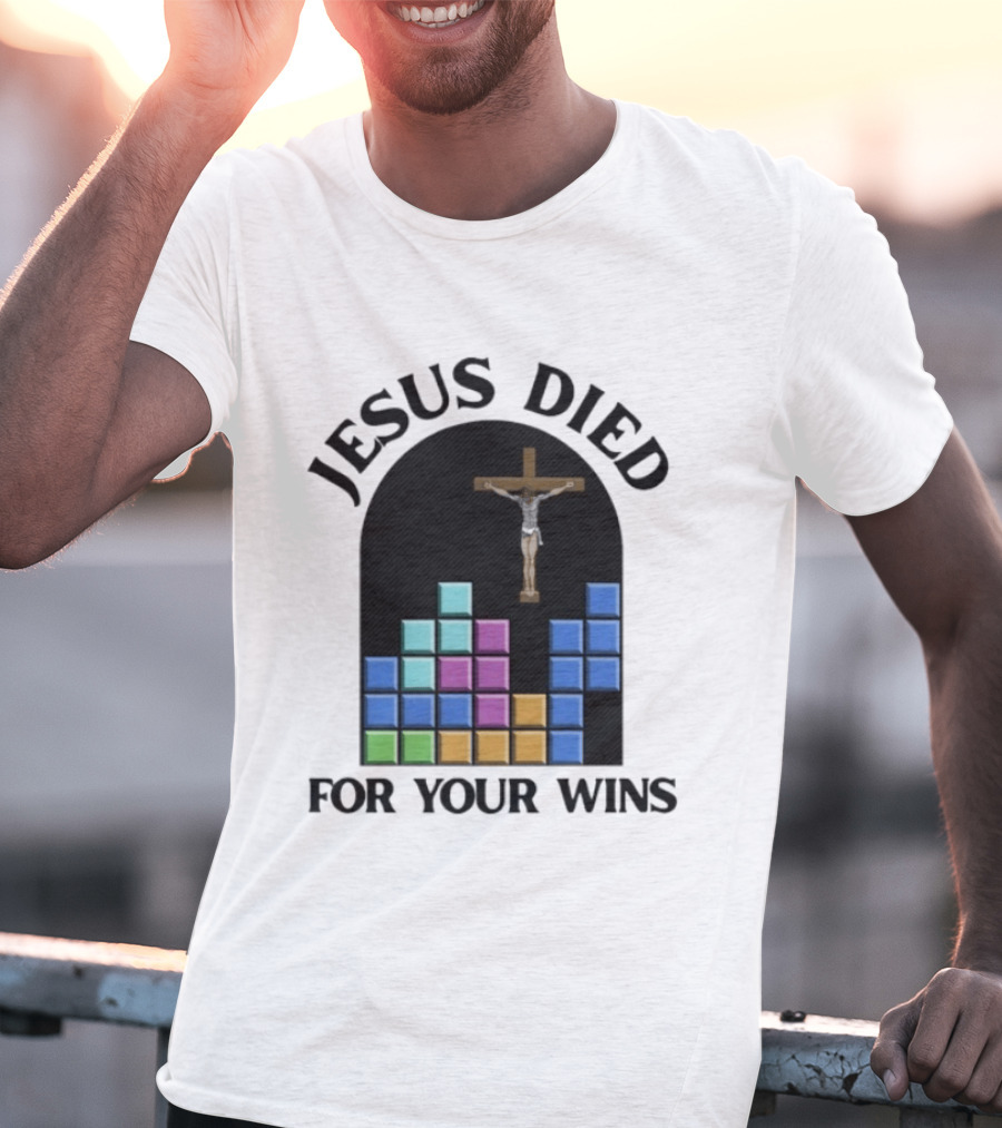 Jesus Died For Your Wins Tetris Crucifixion Icon Blocks T-Shirt