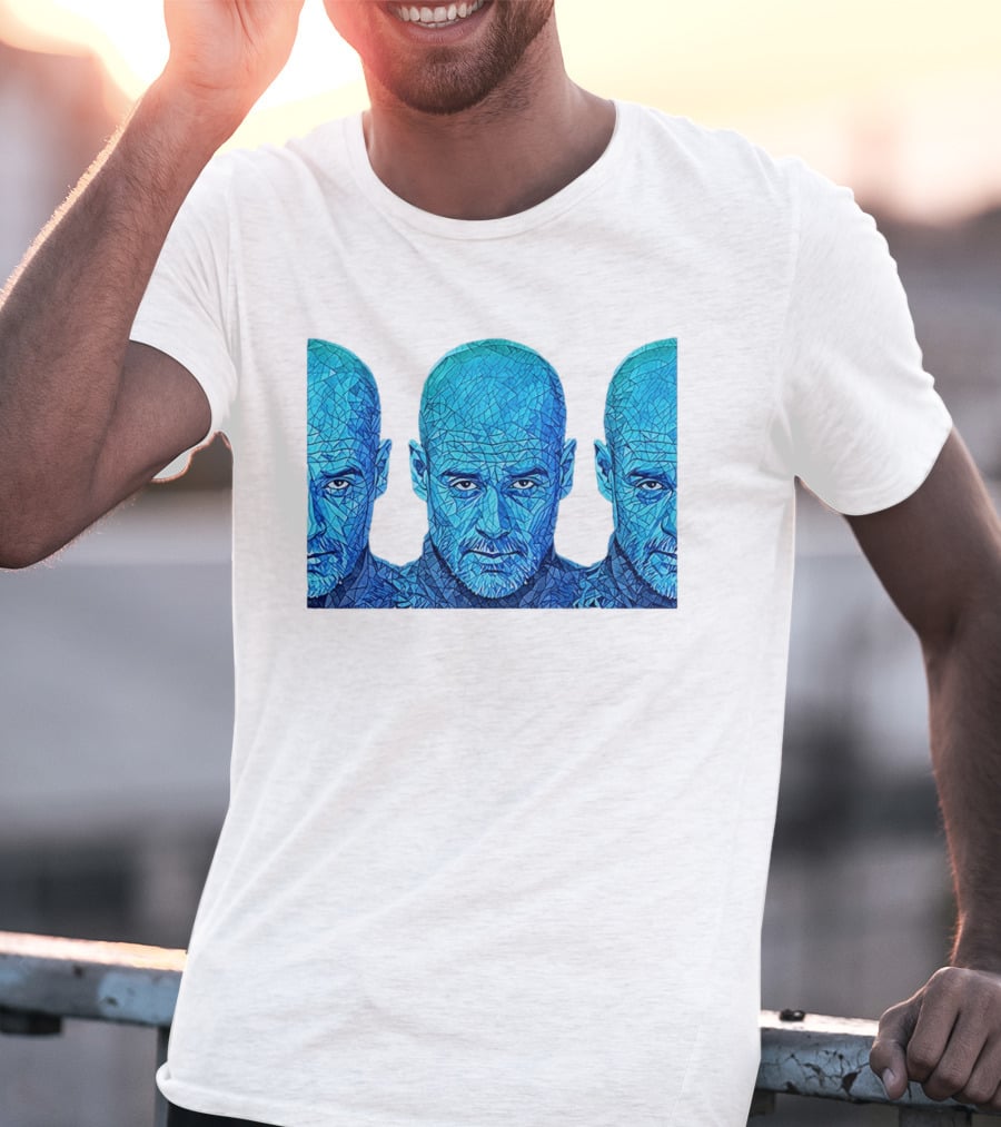 Manchester City FC Pep Guardiola Mosaic Style Blue T-Shirt