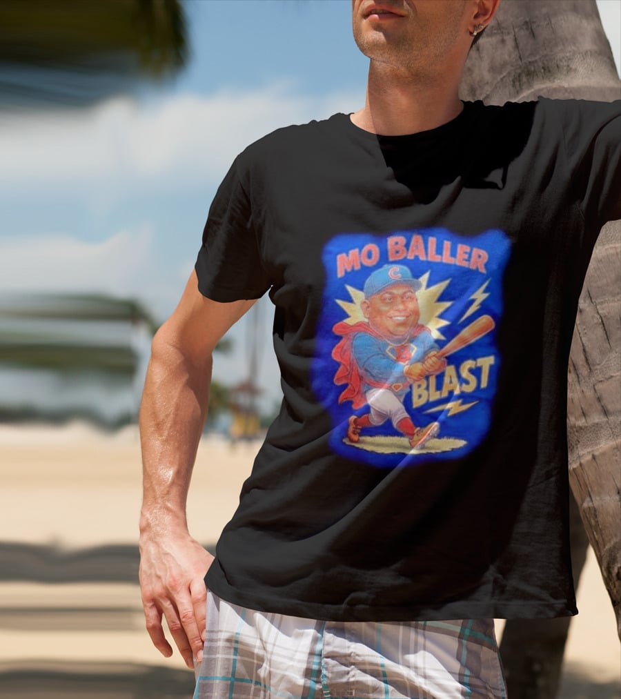 Mo Baller Blast Chicago Cubs Cartoon Superhero Baseball Player T-Shirt