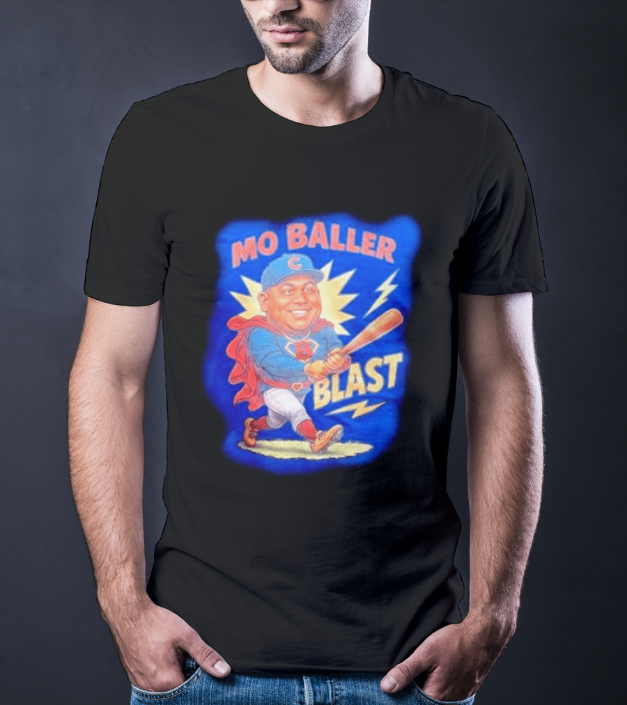 Mo Baller Blast Chicago Cubs Cartoon Superhero Baseball Player T-Shirt
