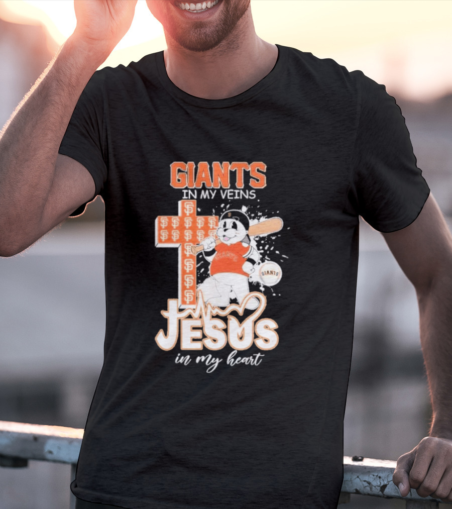 San Francisco Giants In My Veins Jesus In My Heart Baseball Cross Panda T-Shirt