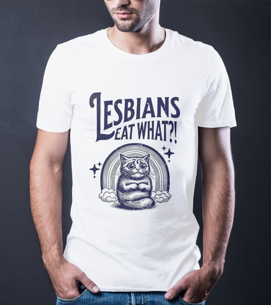Lesbians Eat What Cat Rainbow Starburst T-Shirt