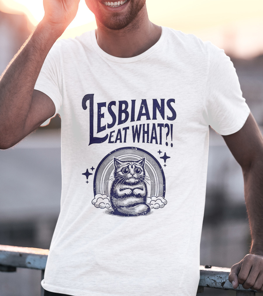Lesbians Eat What Cat Rainbow Starburst T-Shirt